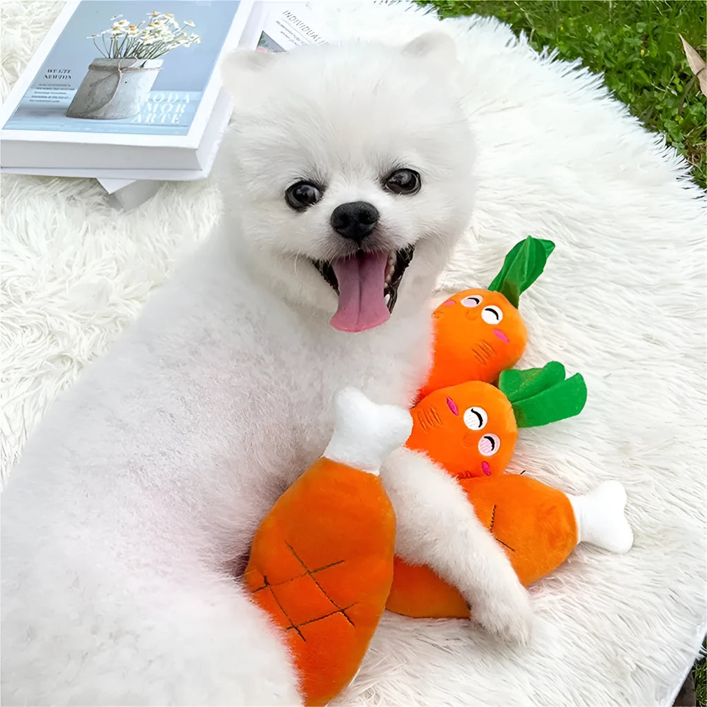 Plush chicken leg dog chew toy with squeaker, soft fabric and PP cotton, for small and medium dogs