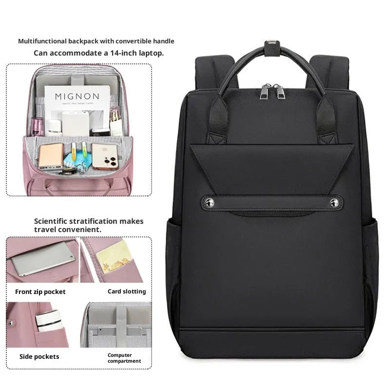 Lightweight nylon large capacity schoolbag in beige with solid colour finish