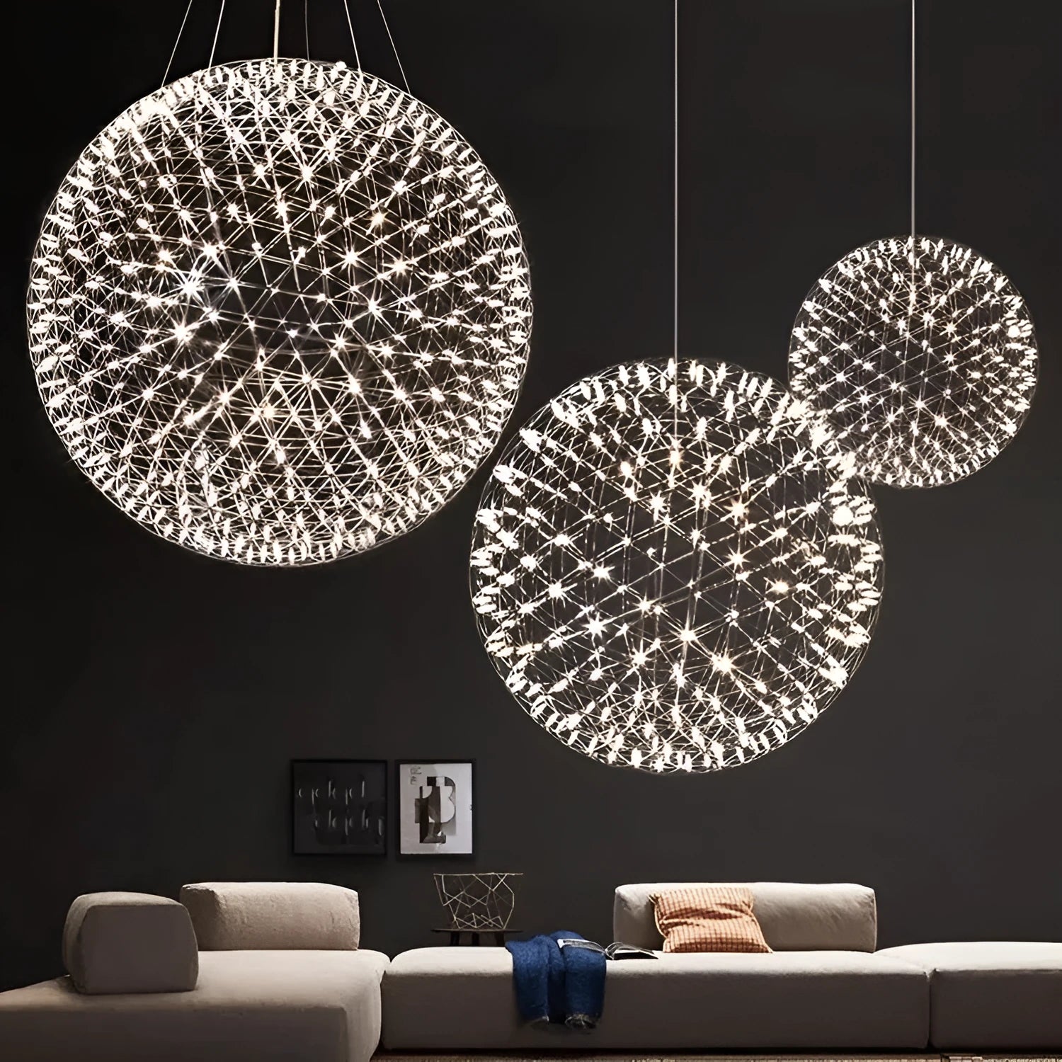 Creative hollow LED sphere chandelier stainless steel gold finish modern simplicity design