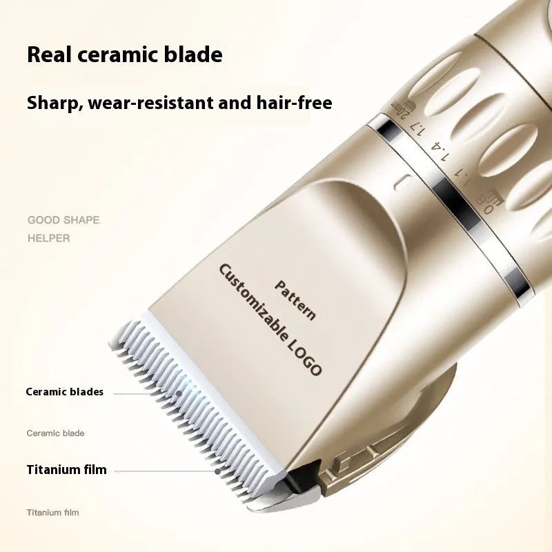 Multifunctional pet hair clipper suit in gun grey silver with two-speed brushed motor and cleaning brush