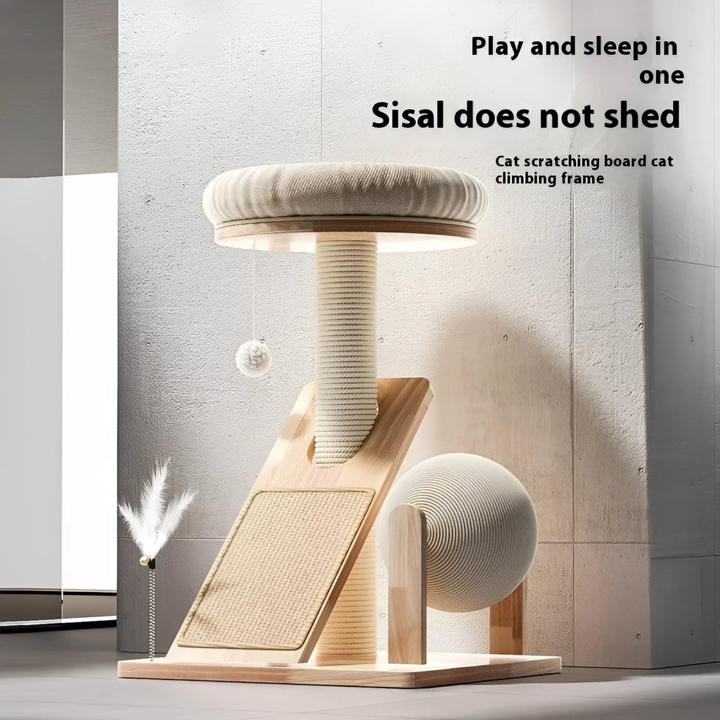 Small natural jute sisal cat climbing frame with scratching surface in cute style