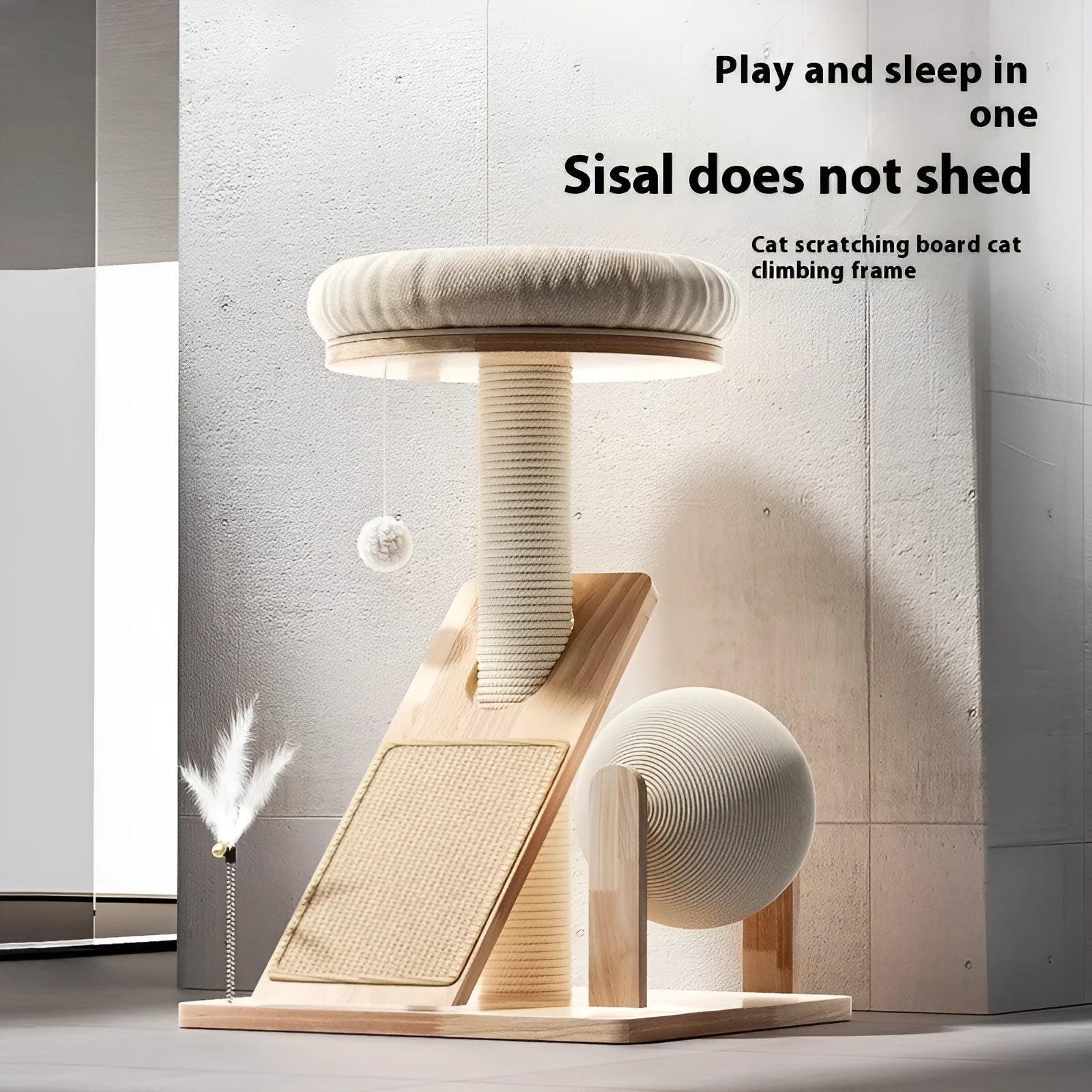 Small natural jute sisal cat climbing frame with scratching surface in cute style