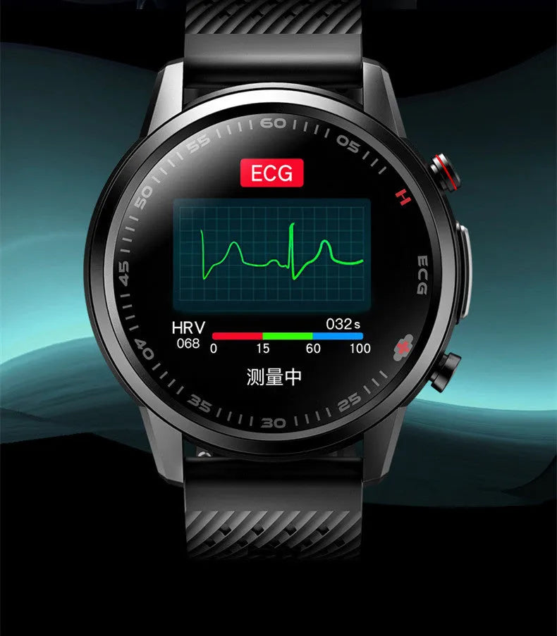 F800 ECG blood pressure sports smart watch with 1.3 inch screen, black TPU strap, touch and button controls