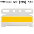 Waterproof aluminium alloy COB LED truck side light in red, mounted near vehicle tyre.