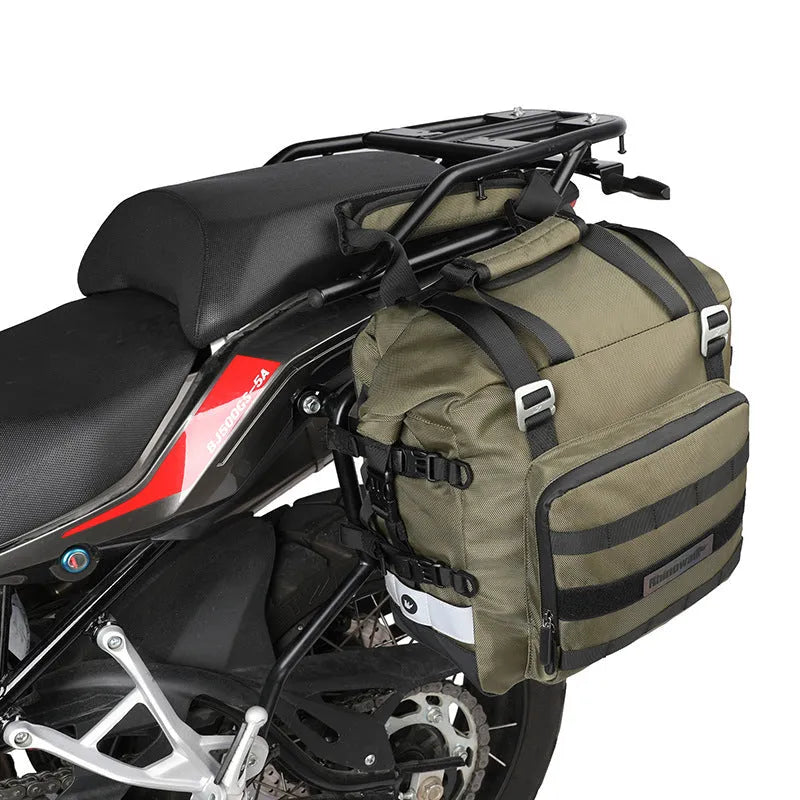 20L quick release motorcycle side bag in polyester with adjustable straps and buckle closure