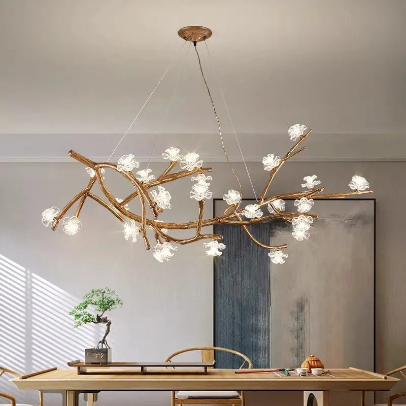 Nordic resin 8-head lotus chandelier for restaurant villa living room ceiling with warm light bulb