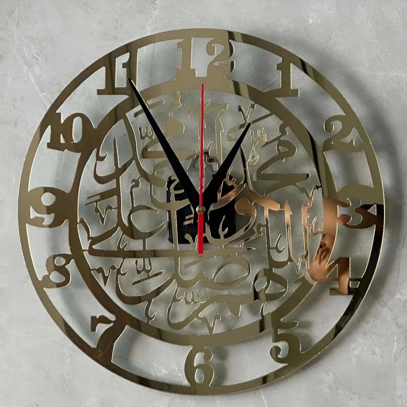 Acrylic black wall clock with gold trim, 30cm Mediterranean style wall hanging