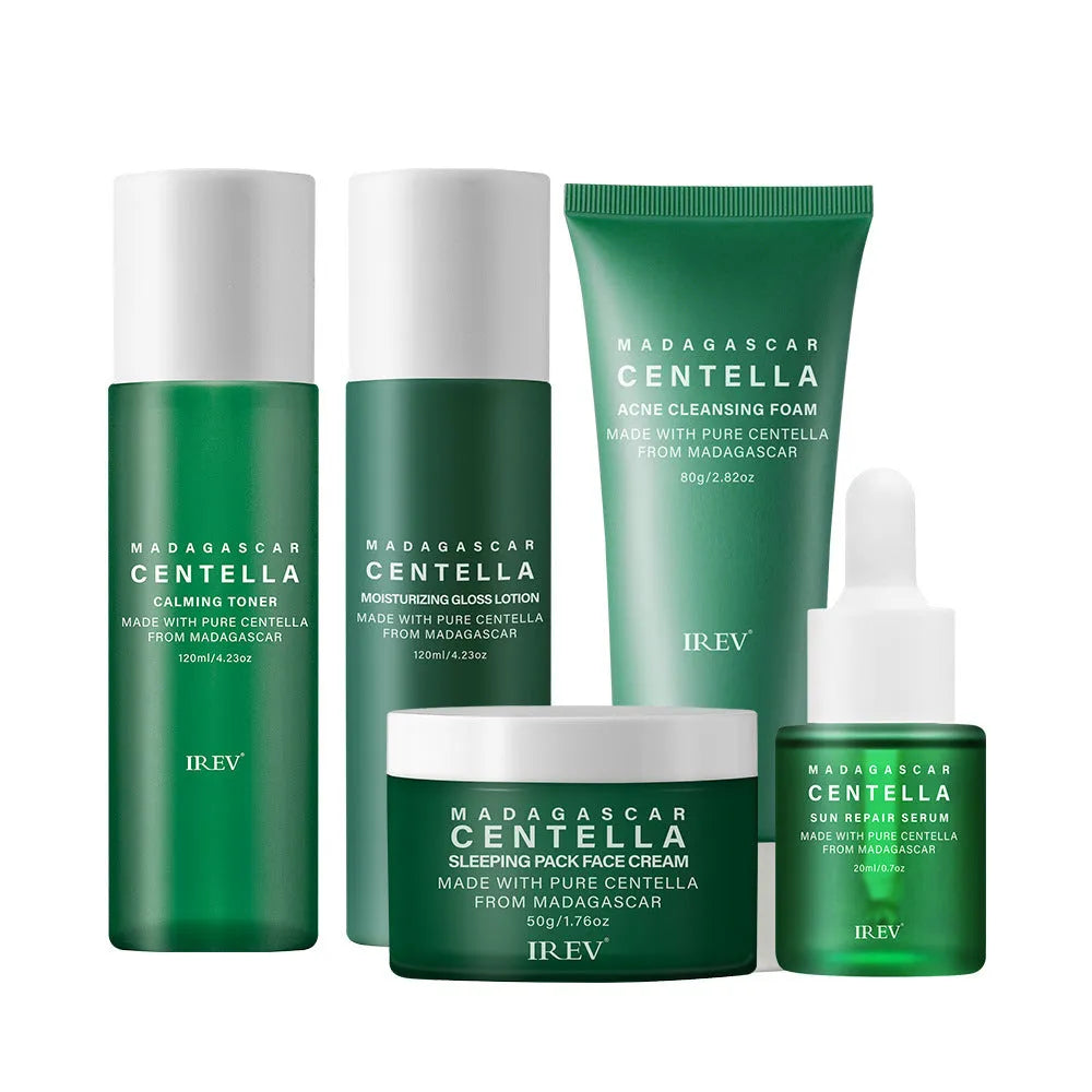 Snow Grass Centella Asiatica Combination Facial Skincare Set with five products cream toner serum mask lotion