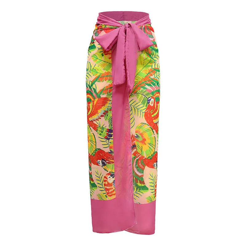 Retro floral print one-piece swimsuit with V-neck design and thin attached skirt