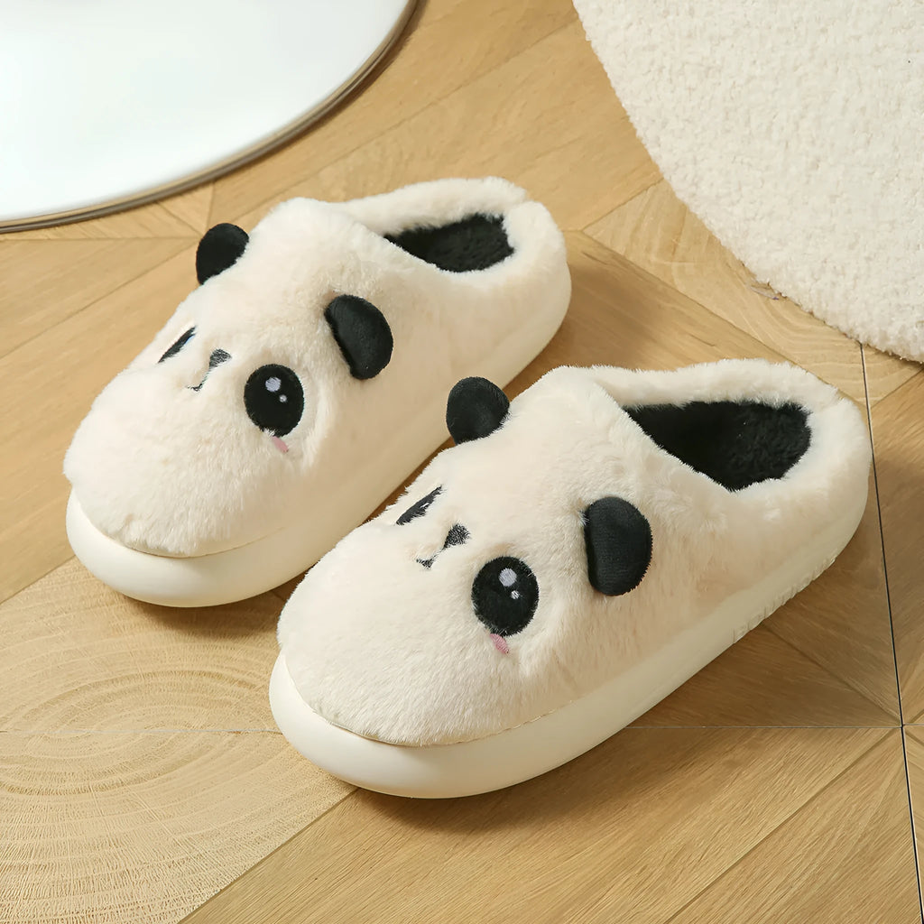 Panda-themed cotton and linen toe ring slippers with a non-slip PVC sole