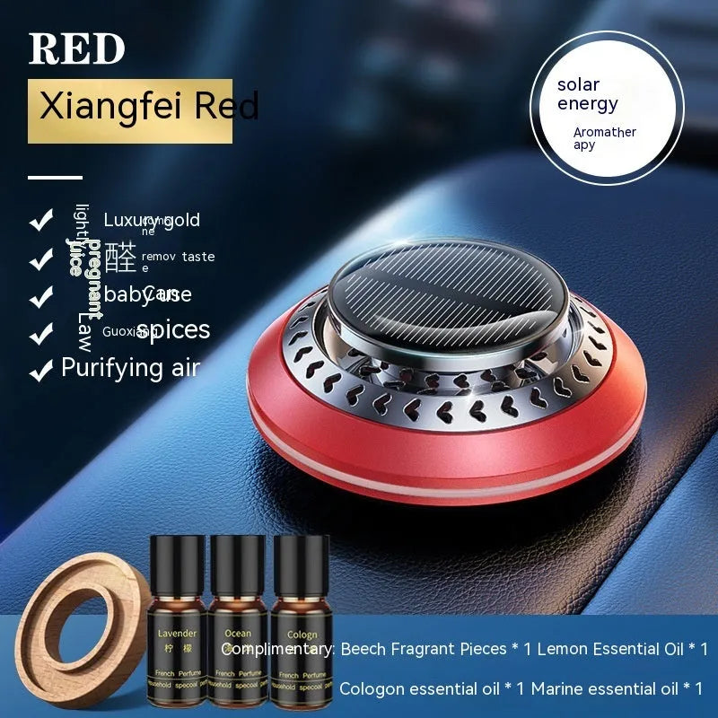 Solar-powered aluminium alloy car air freshener with ventilation fan for odour removal