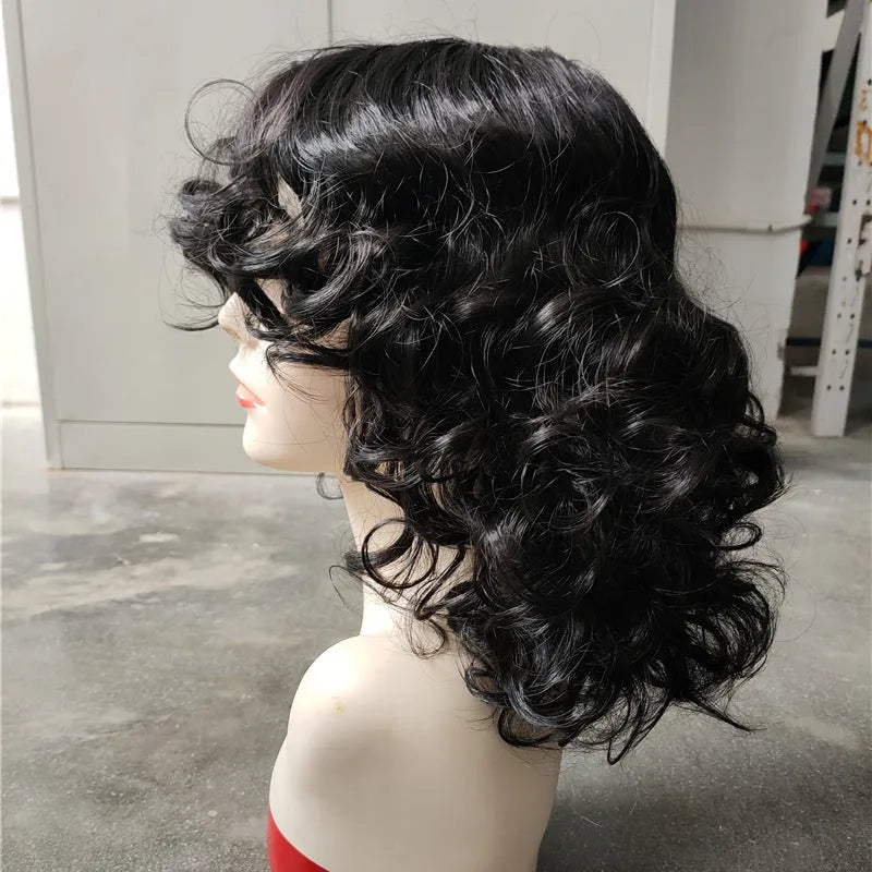 Black synthetic Afro wig with long curly African style for women, heat-friendly high temperature fibre construction