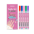 Set of five manicure art graffiti pens for nail decoration in red, blue, powder, violet, and green colours.