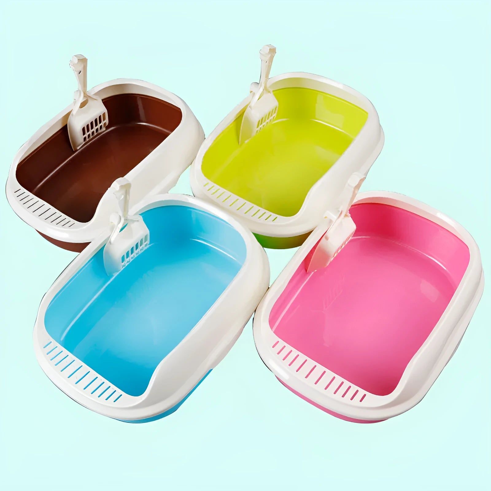 Small high-side PP cat litter box with shovel in pink, dimensions 40x29x13.5cm