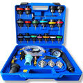 28-piece car water tank pressure leak detector kit in small blue box for cooling system diagnostics