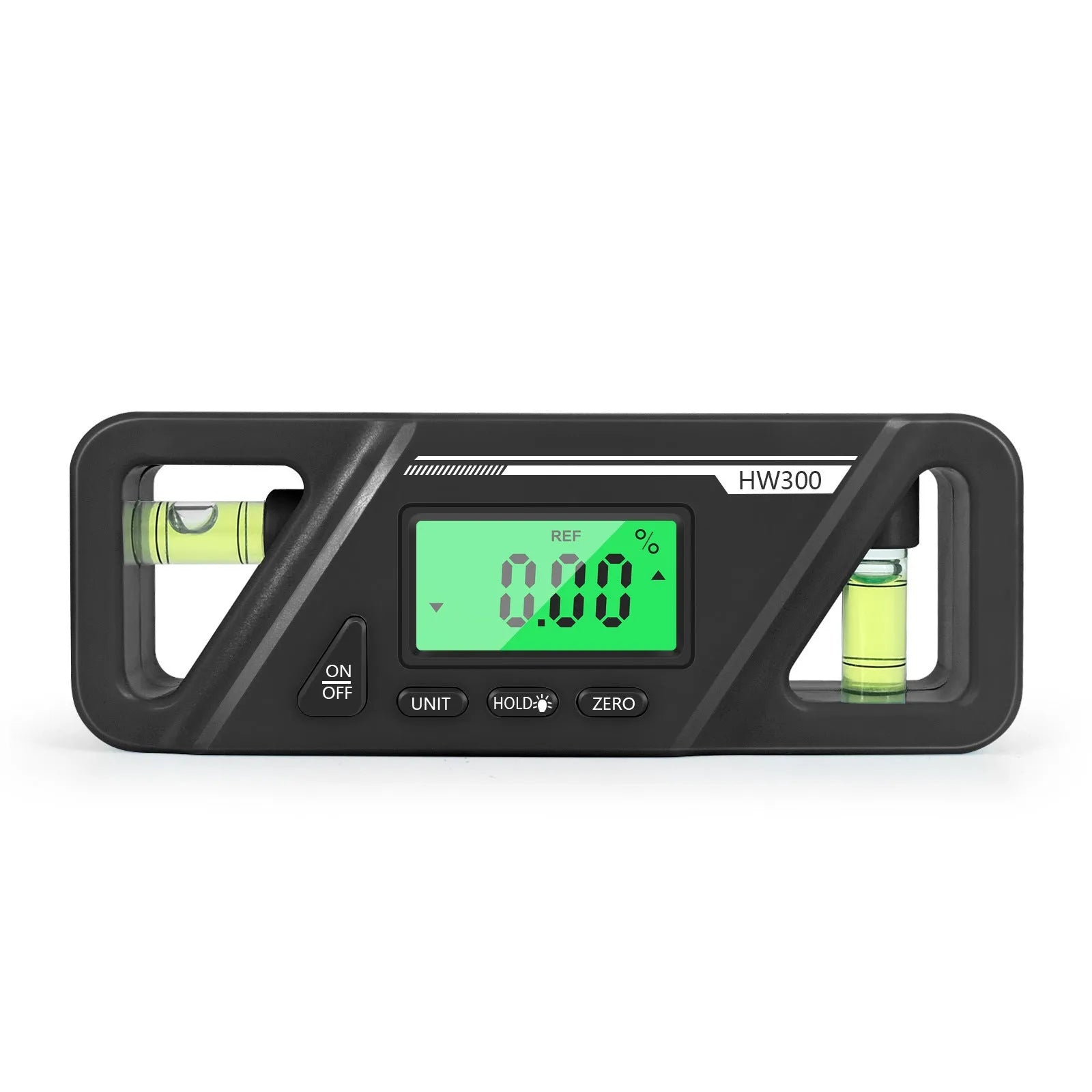 Digital display inclinometer level meter with magnetic base, showing angle reading on screen.