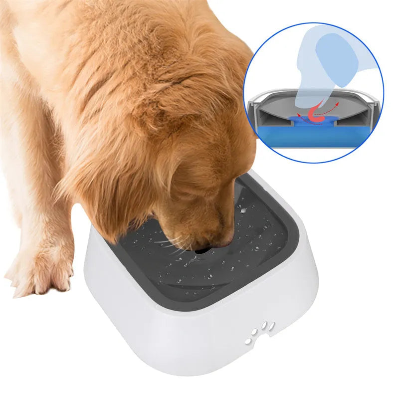 1.5L grey anti-overflow floating water bowl for cats and dogs with non-slip base