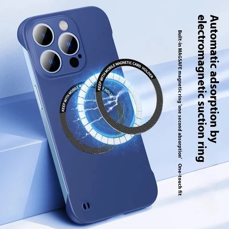 Black frameless strong magnetic phone case for iPhone 13 Pro with PC construction and sprayed finish