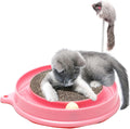 Blue interactive cat scratcher toy with ball track and replaceable cardboard scratching surface