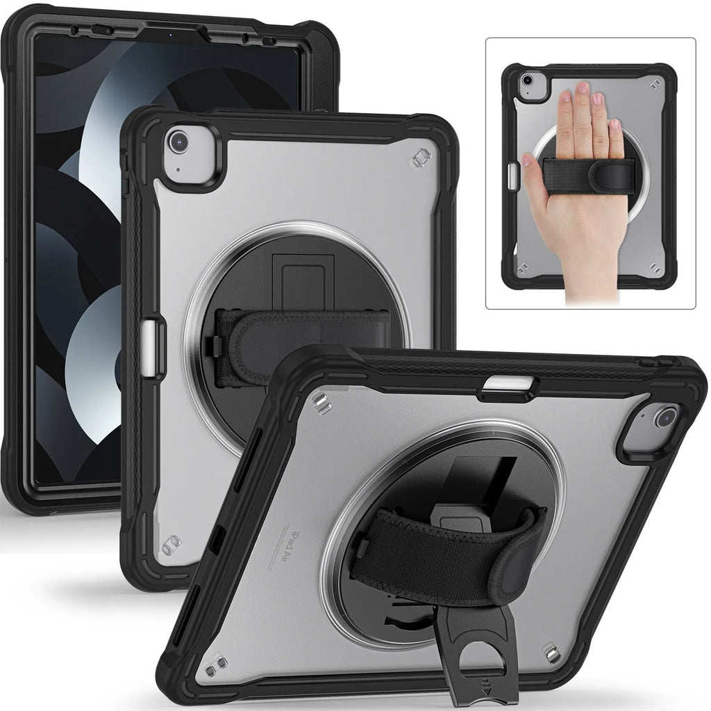 iPad Mini 6 case with rotating bracket and lanyard in black PC TPU material