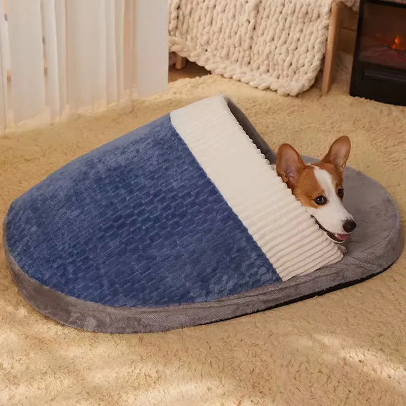 Blue and brown dog nest sleeping bed with removable cover for small medium dogs