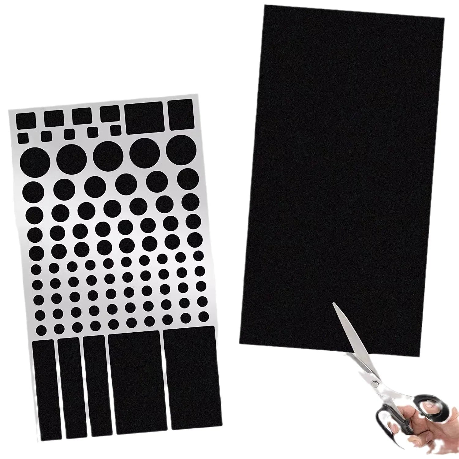 Pack of black matte finish blackout stickers for covering LED lights on air conditioning units and other electronics