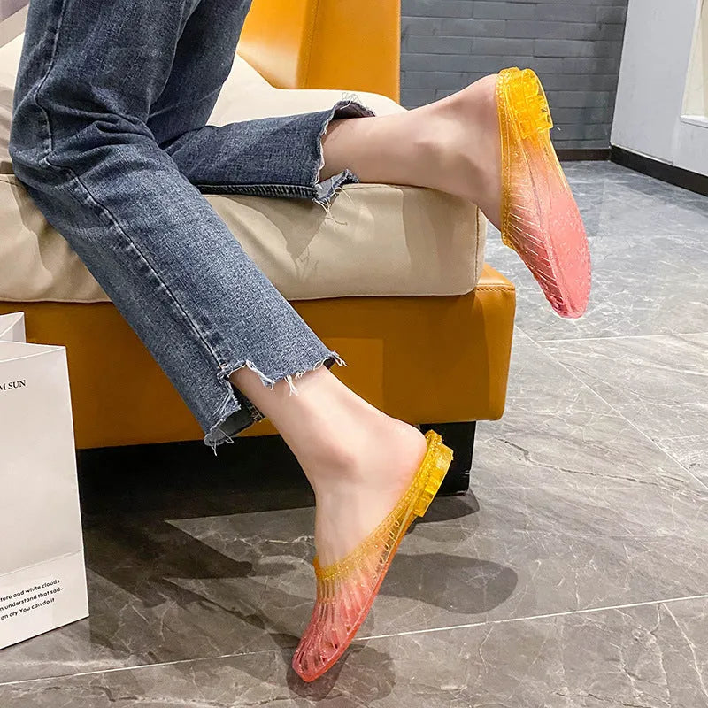 Fashion crystal women's toe-covered non-slip sandals in gradient colour with plastic upper and PVC sole