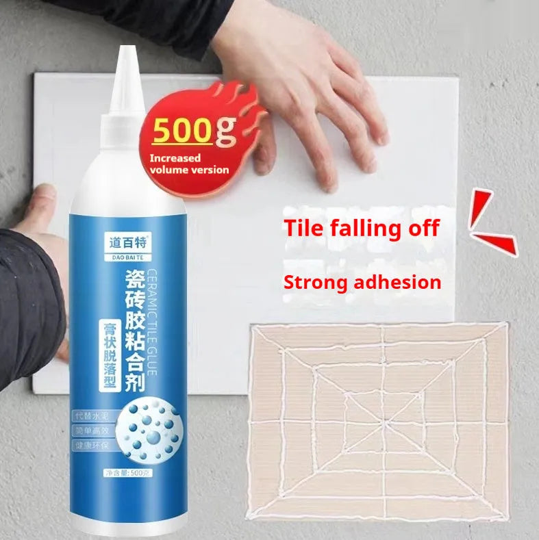 Tile shedding repair injection adhesive in a squeeze tube, cold setting emulsion body, for loose tile bonding