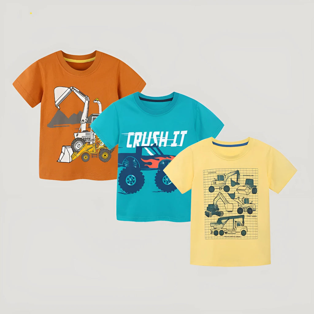 Boys European American style short sleeve cotton t-shirt with car print in colour 5217, suitable for heights 90-125cm