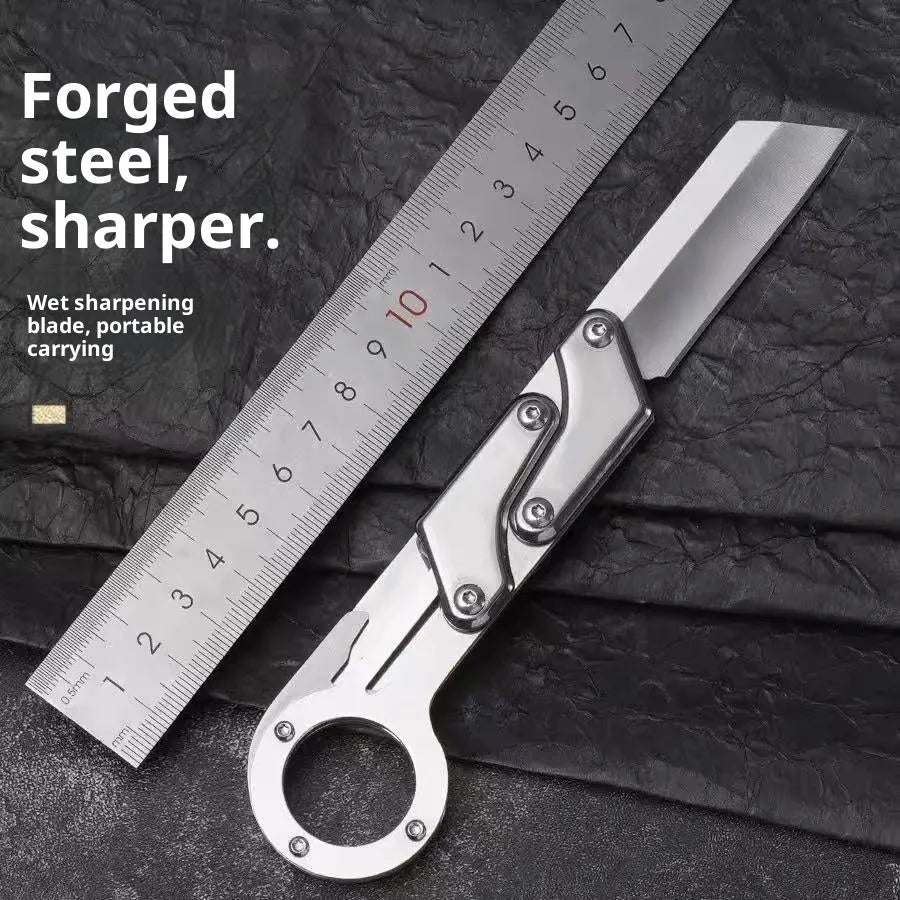 Thickened mechanical deformation folding knife with silver stainless steel blade and 67mm handle