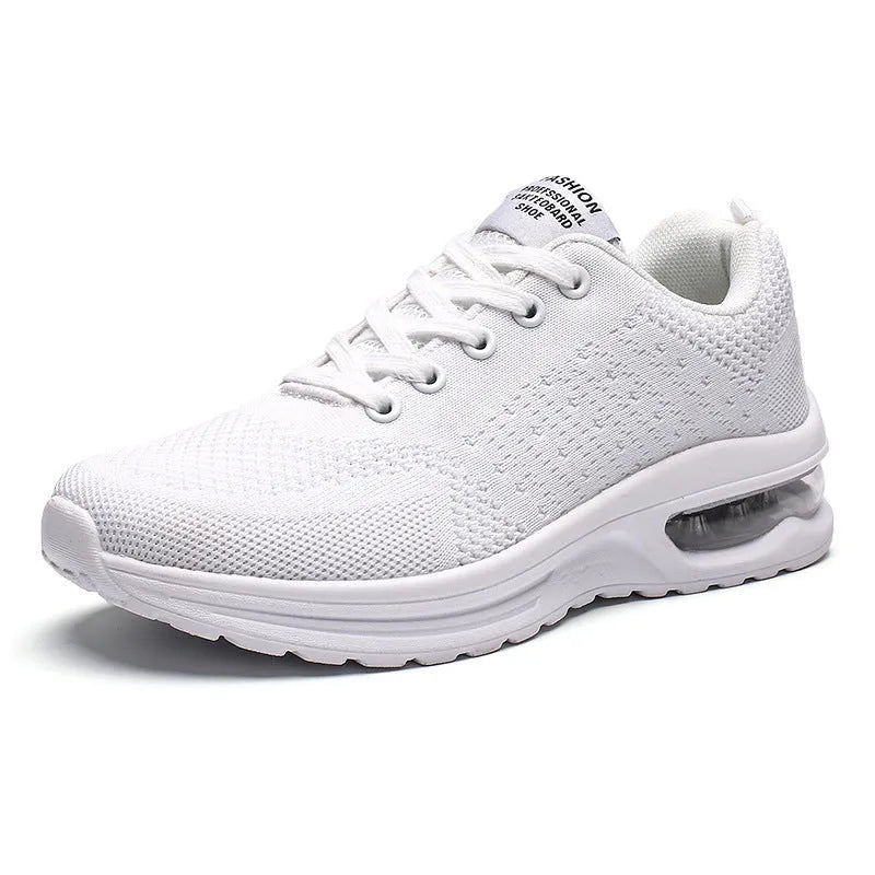 Casual Flyknit running shoes in multiple colours showing mesh upper and PU sole.