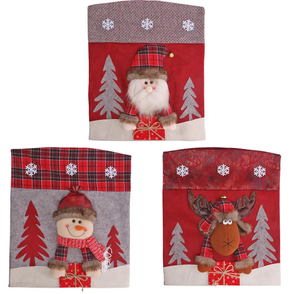 Three-dimensional cloth Christmas chair cover featuring Santa Santa design with cartoon style for holiday decoration