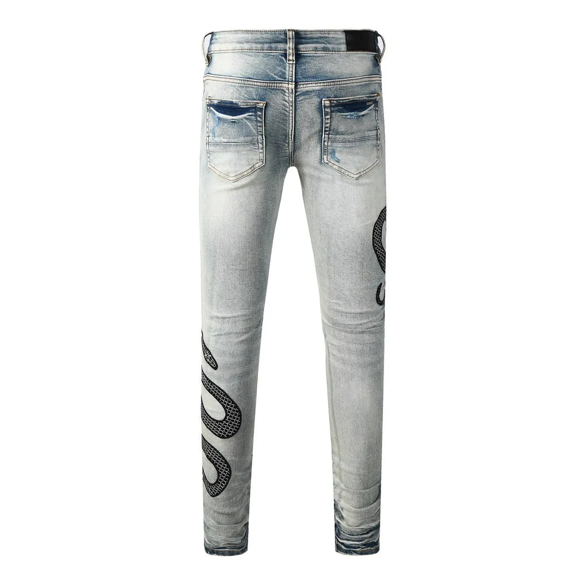 Street fashion distressed skinny jeans in 8934Blue wash with a tight fit and button fly.