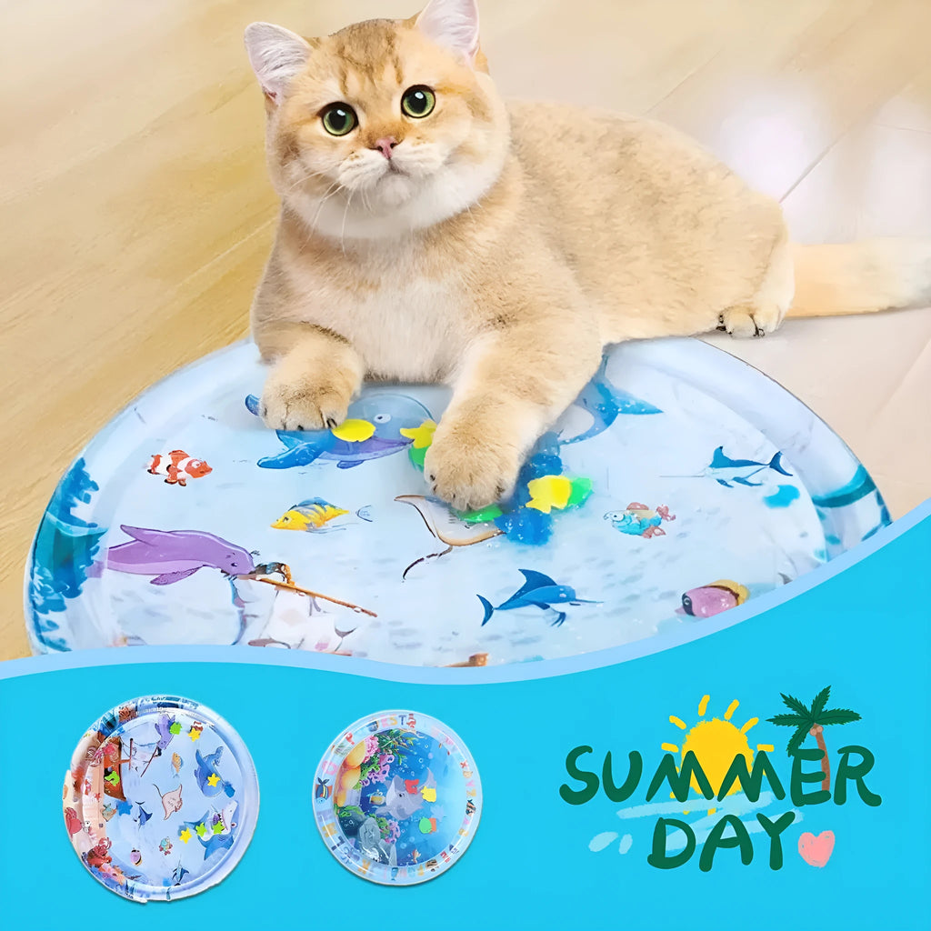 Summer cooling pet water bed PVC ice pad for cats with shark pirate ship design, 100cm size