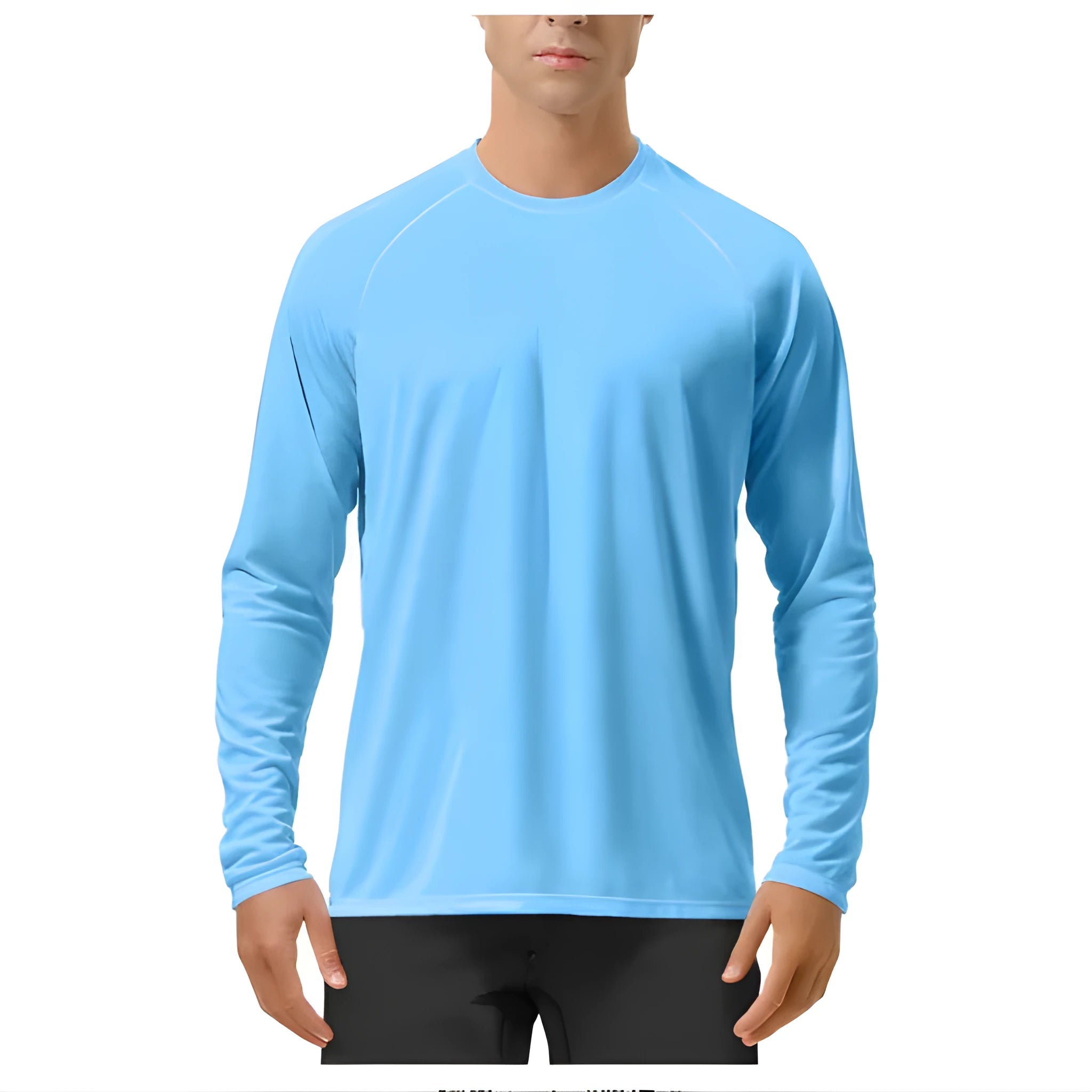 Quick-drying solid colour round neck polyester long sleeve sports top for men with UV protection