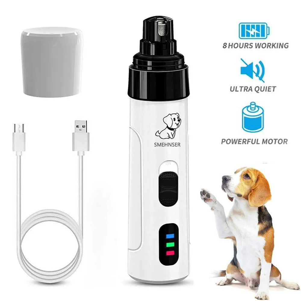 Electric dog nail grinder with LED display showing three speed settings for pet claw care