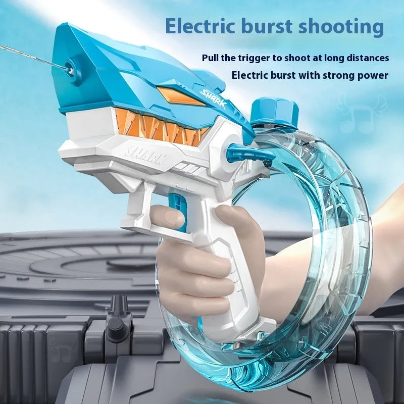 Shark electric water gun toy with automatic continuous fire mode for outdoor summer water play