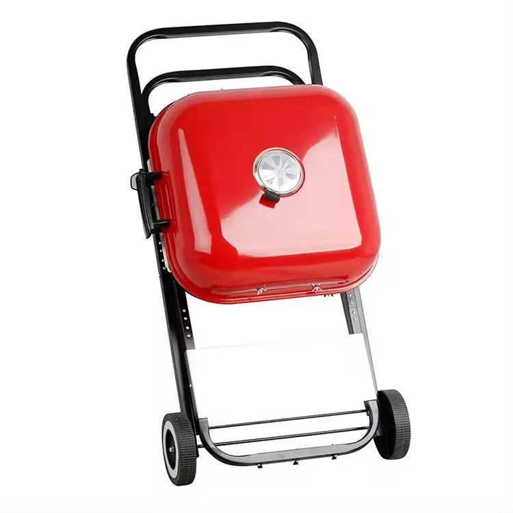 Outdoor courtyard barbecue grill with folding bicycle frame and 42.5x50cm grill plate