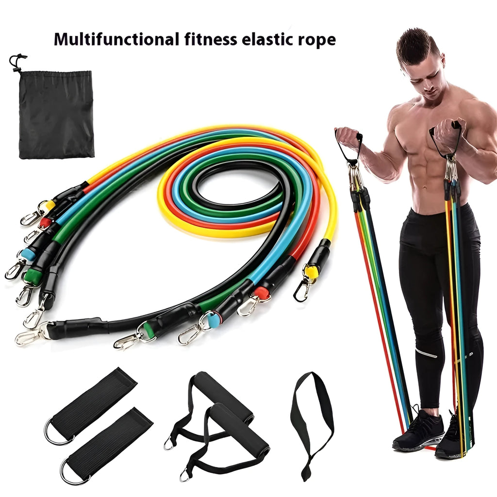 Door sports multi-functional 11-piece set with pulling rope and ABS plastic components.