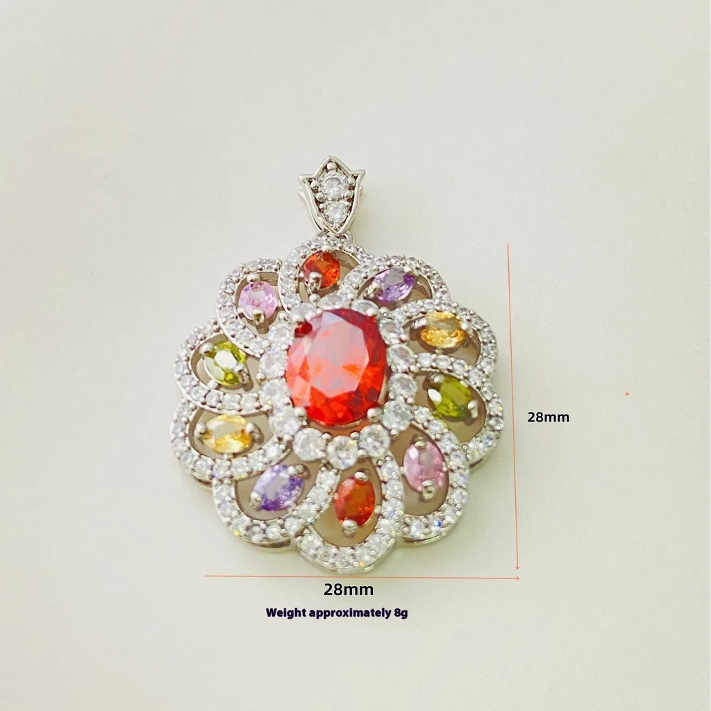 Women's floral zircon pendant necklace in gold, champagne gold, or platinum colour with optional chain