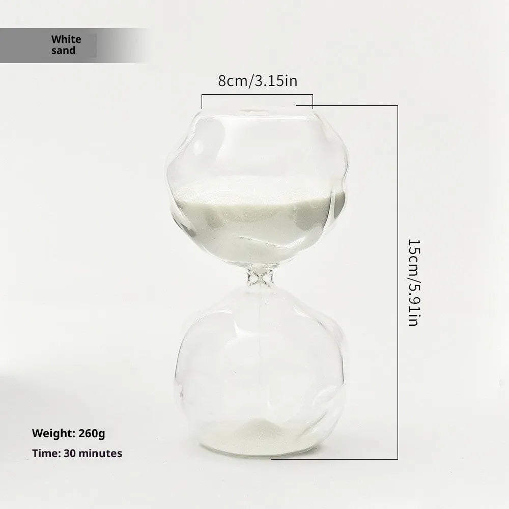 Borosilicate glass sand timer with coloured sand in a European-style blown glass hourglass