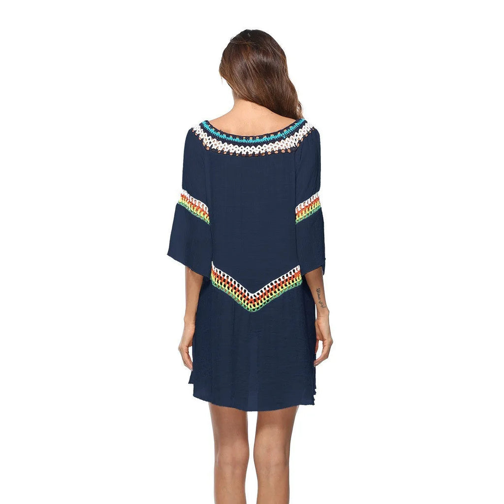 Crocheted ethnic style sun protection clothing in polyester fabric for beach activities