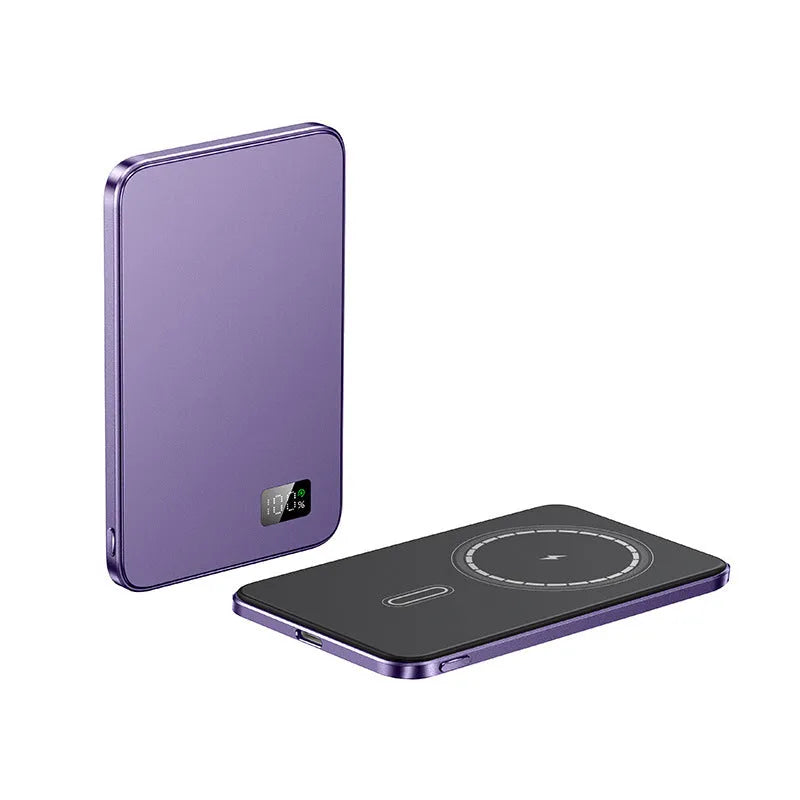 Simple Thin Wireless Magnetic Power Bank F20 in Black Gray Rose Violet Sky Blue with alloy shell