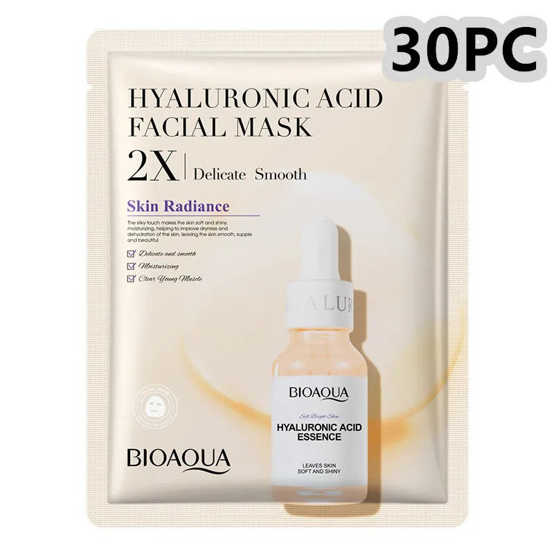 Single 30g collagen and hyaluronic acid facial sheet mask on packaging, with Centella, Vitamin C, Collagen variant options.