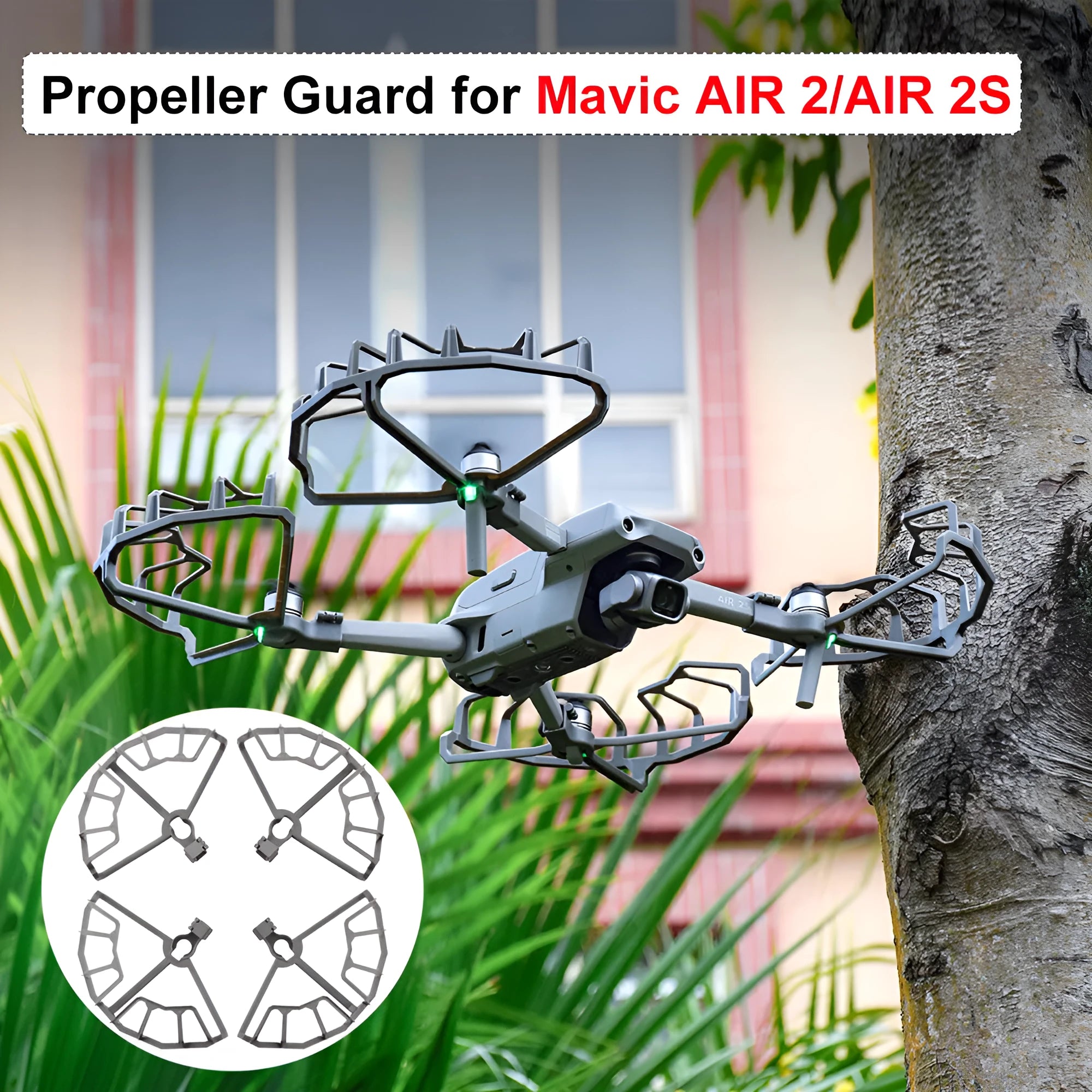 Grey ABS plastic propeller guard for DJI Mavic Air 2 and Air 2S drones on a white background.