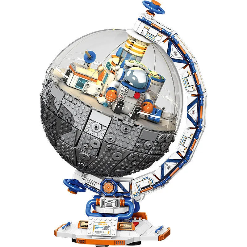Space Dawn Earth Instrument building block model set in colour box packaging, plastic small particle blocks.