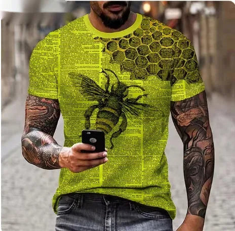 Men's black T-shirt with a large, detailed 3D lion print on the chest