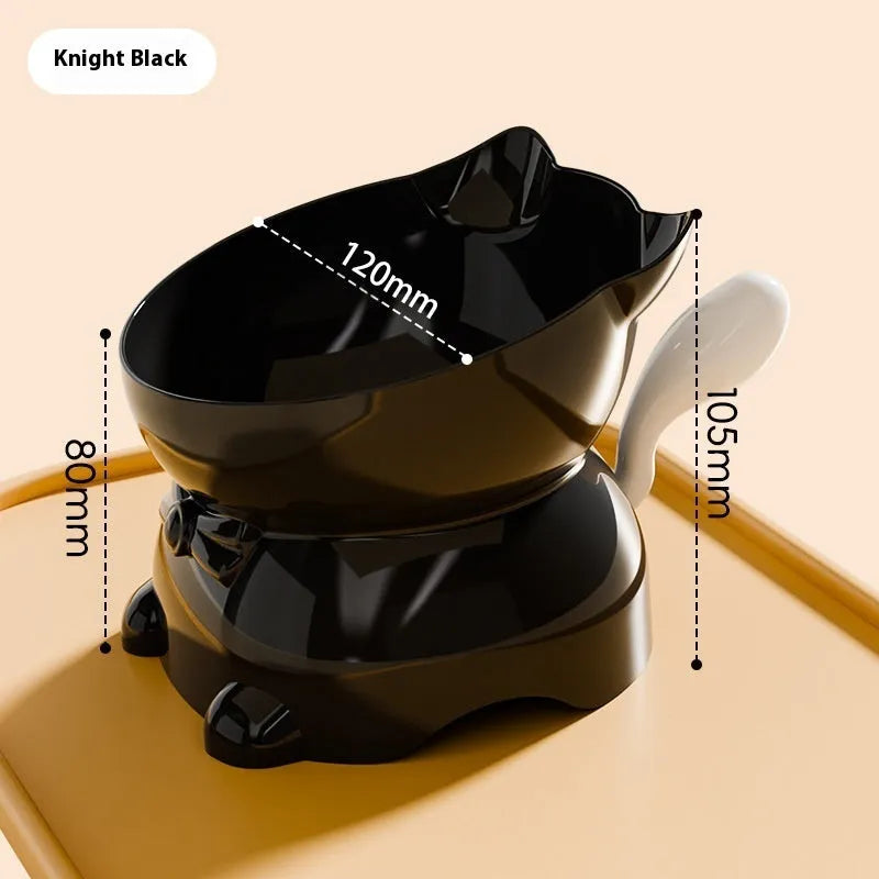 Stainless steel slanted cat bowl in blue colour on a wooden floor, showing its anti-spill design.