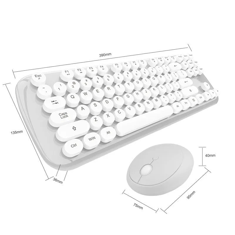 Blue retro wireless keyboard and mouse set with 2000dpi optical mouse
