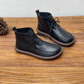 Women's flat heel cowhide boots in black and coffee with optional velvet lining